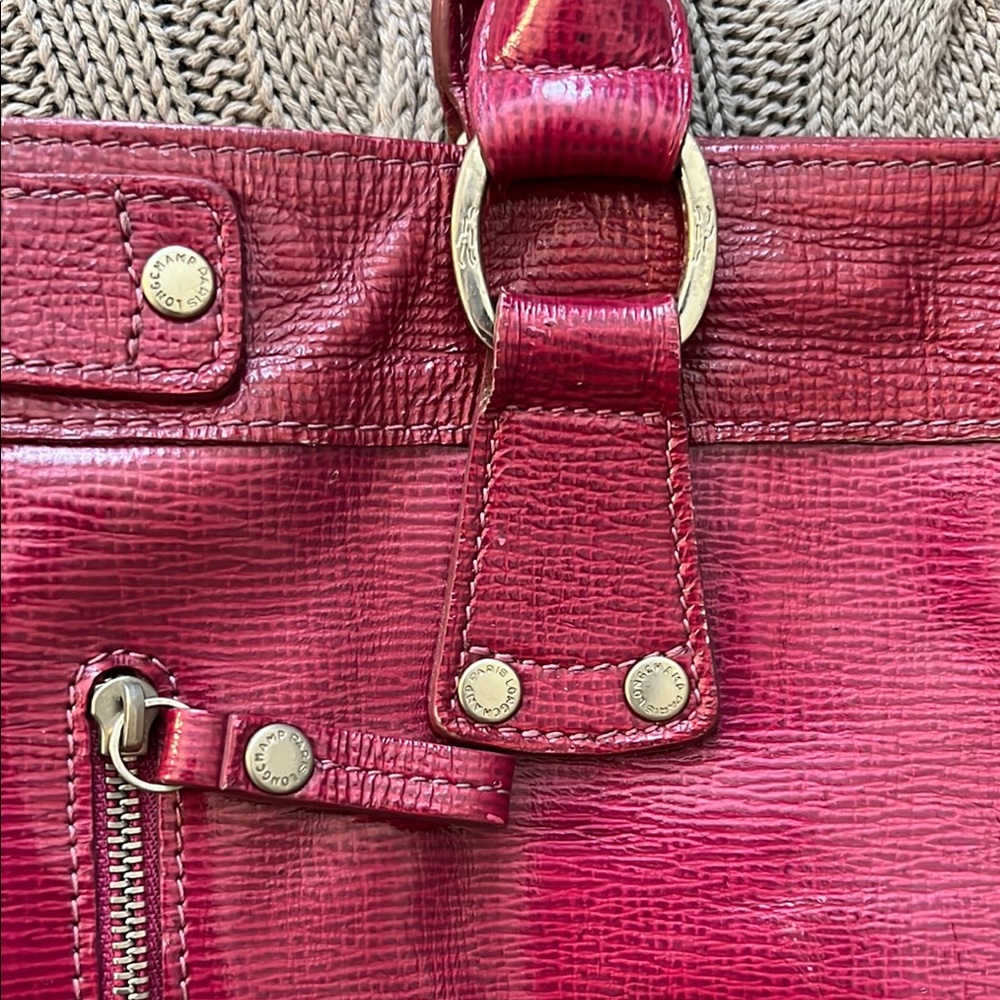 Longchamp Red Glossy Leather Shoulder Bag - Picture 6 of 17